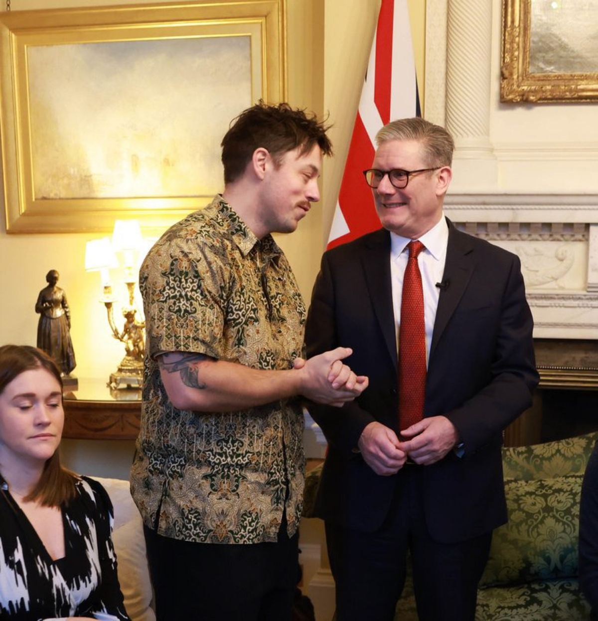 Blaine Hunt speaking with Prime Minister Sir Keir Starmer at a Movember breakfast at 10 Downing Street